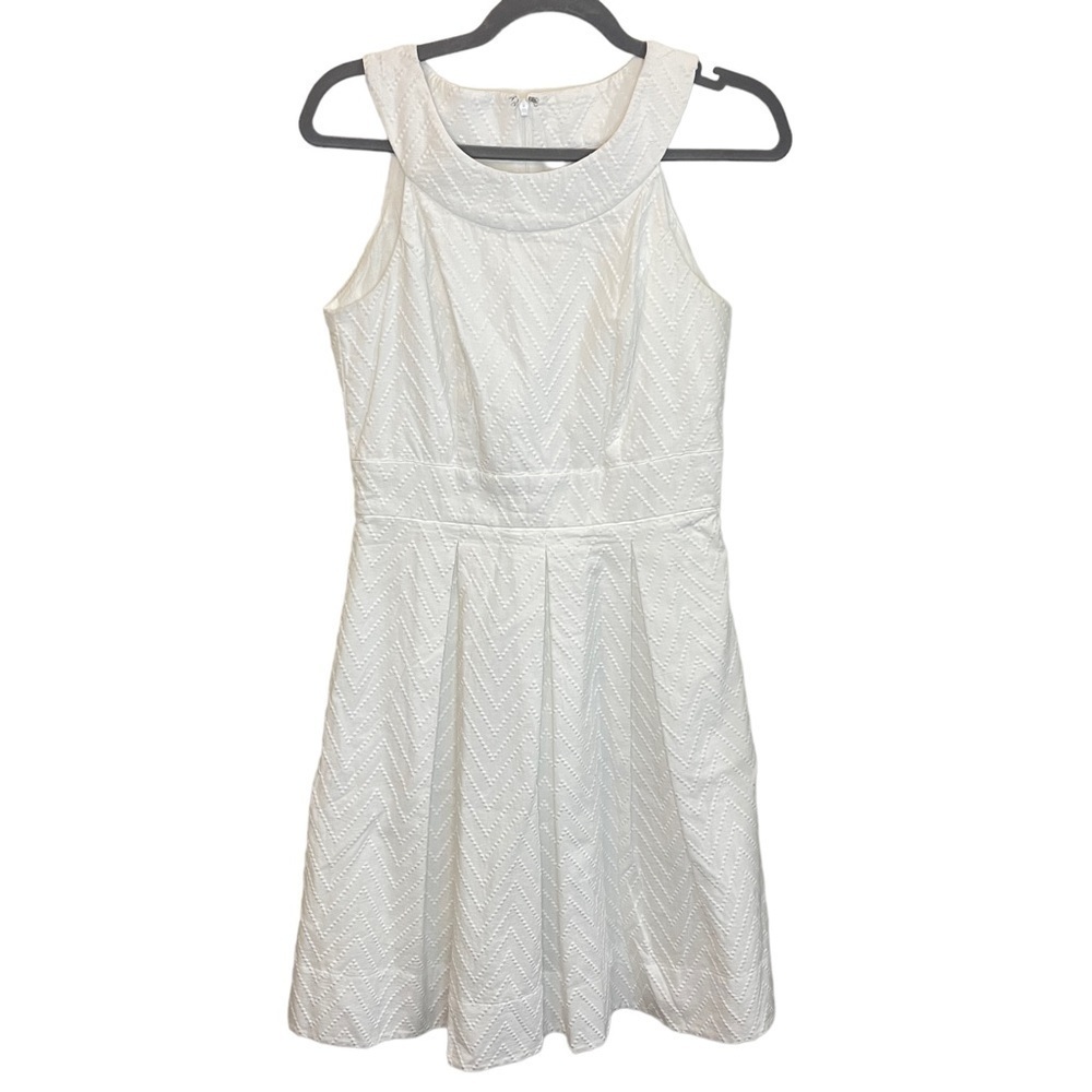 White House Black Market WHBM White Embroidery Fit Flare Sleeveless Midi Dress 4